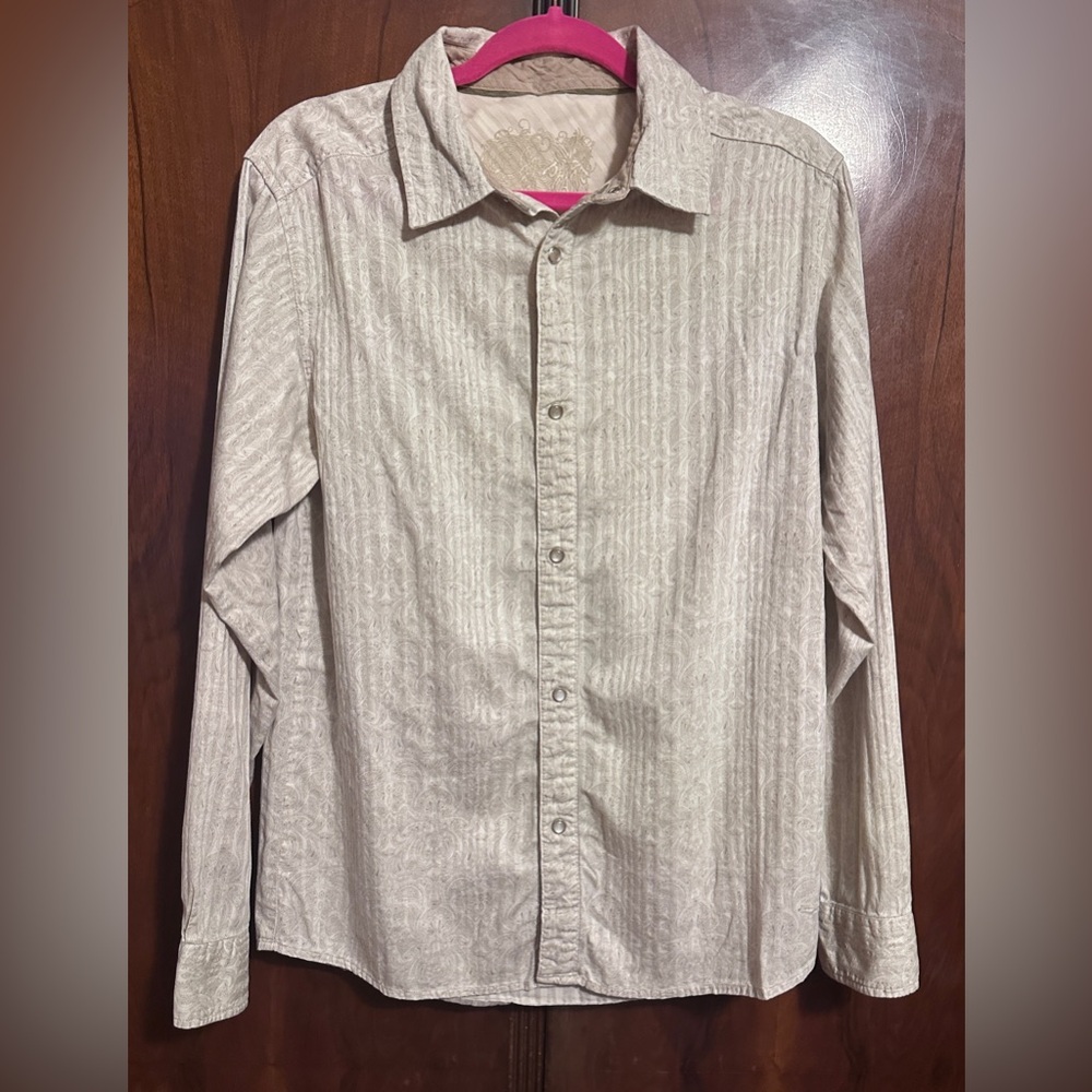 PRANA Men's Beige Striped Shirt EUC Size M